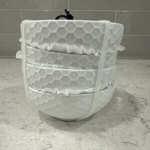 Set 4 HONEYCOMB / BEEHIVE Textured 5 x 2.5” Premium Porcelain Bowls Dip Sauce